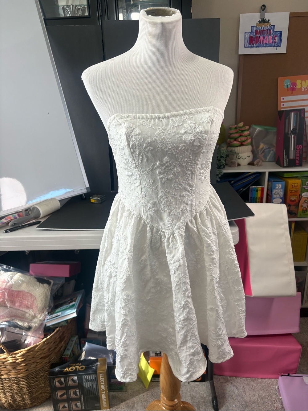 SHEIN White Strapless Lace Party Dress for Girls